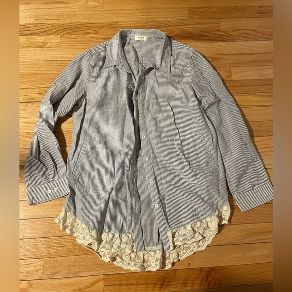 UMGEE Striped Blue and White Button Down Long Sleeve - Picture 1 of 7